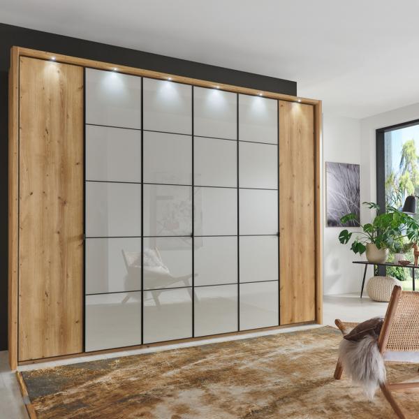 T42 40cm 5 Drawer Chest with White Glass Drawer Fronts Magnum Furniture