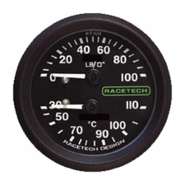 Racetech Dual Gauge 9 9ft Capillary 100Psi 110Oc Oil Pressure/Water